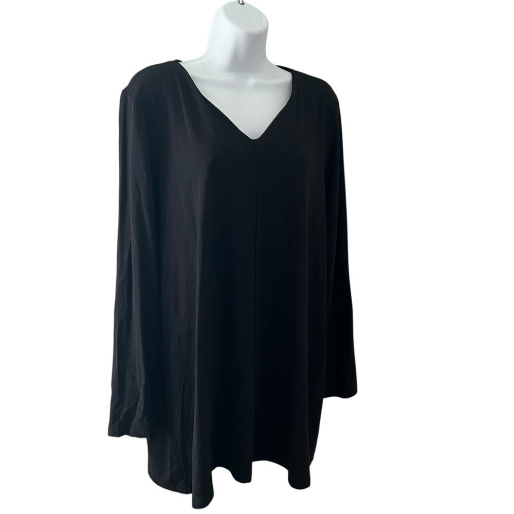 Eileen Fisher Oversized Tunic V Neck Top Lagenlook Loose Fit Black Large